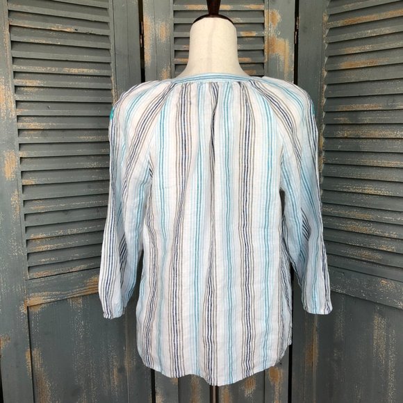 J. Jill Love Linen Embroidered Striped Top Sz SP - Picture 11 of 12